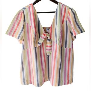 NWT OLD NAVY Striped Smocked Women’s‎ Blouse |Muted Pastels | Size XL